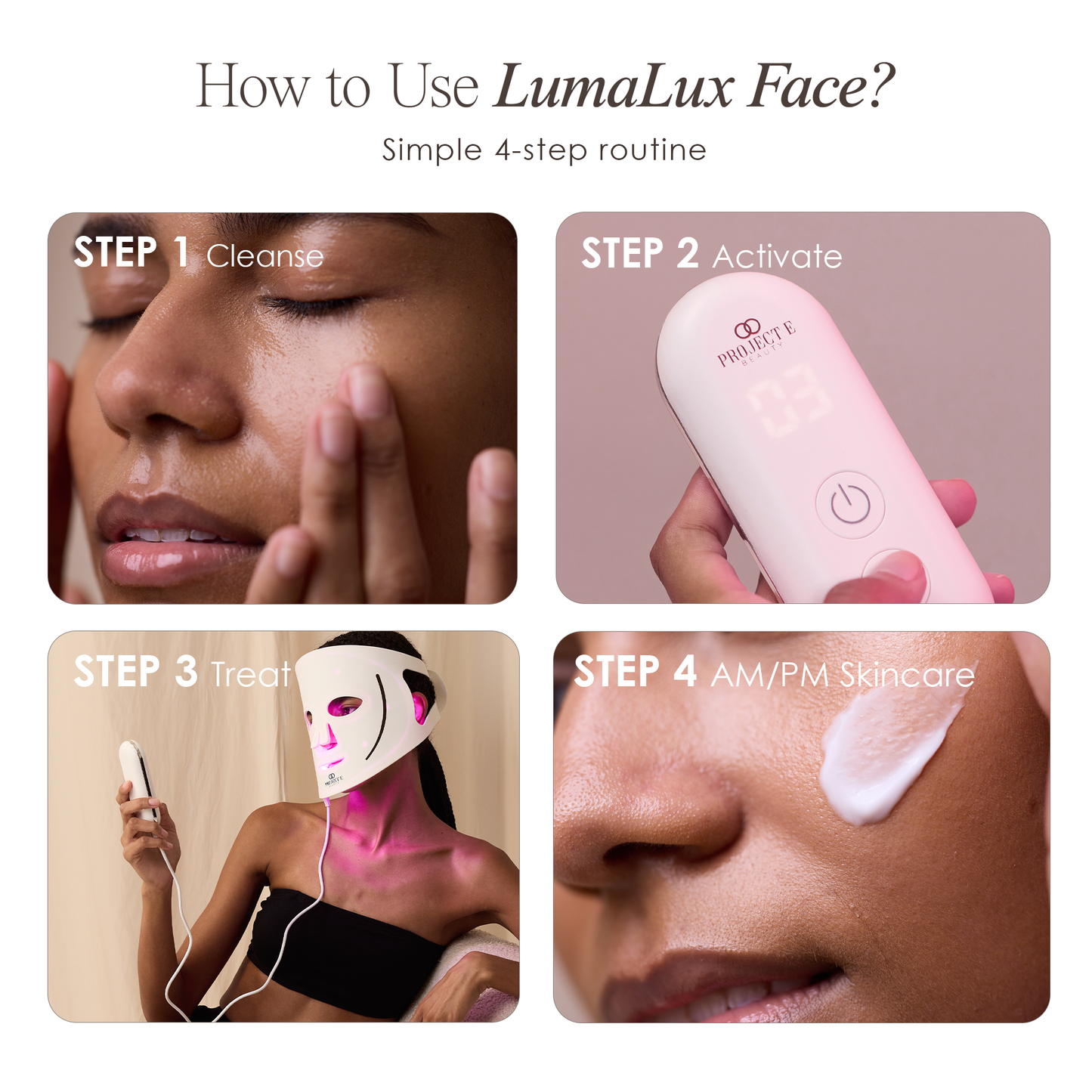 Simple 4-step routine of how to use LumaLux Face